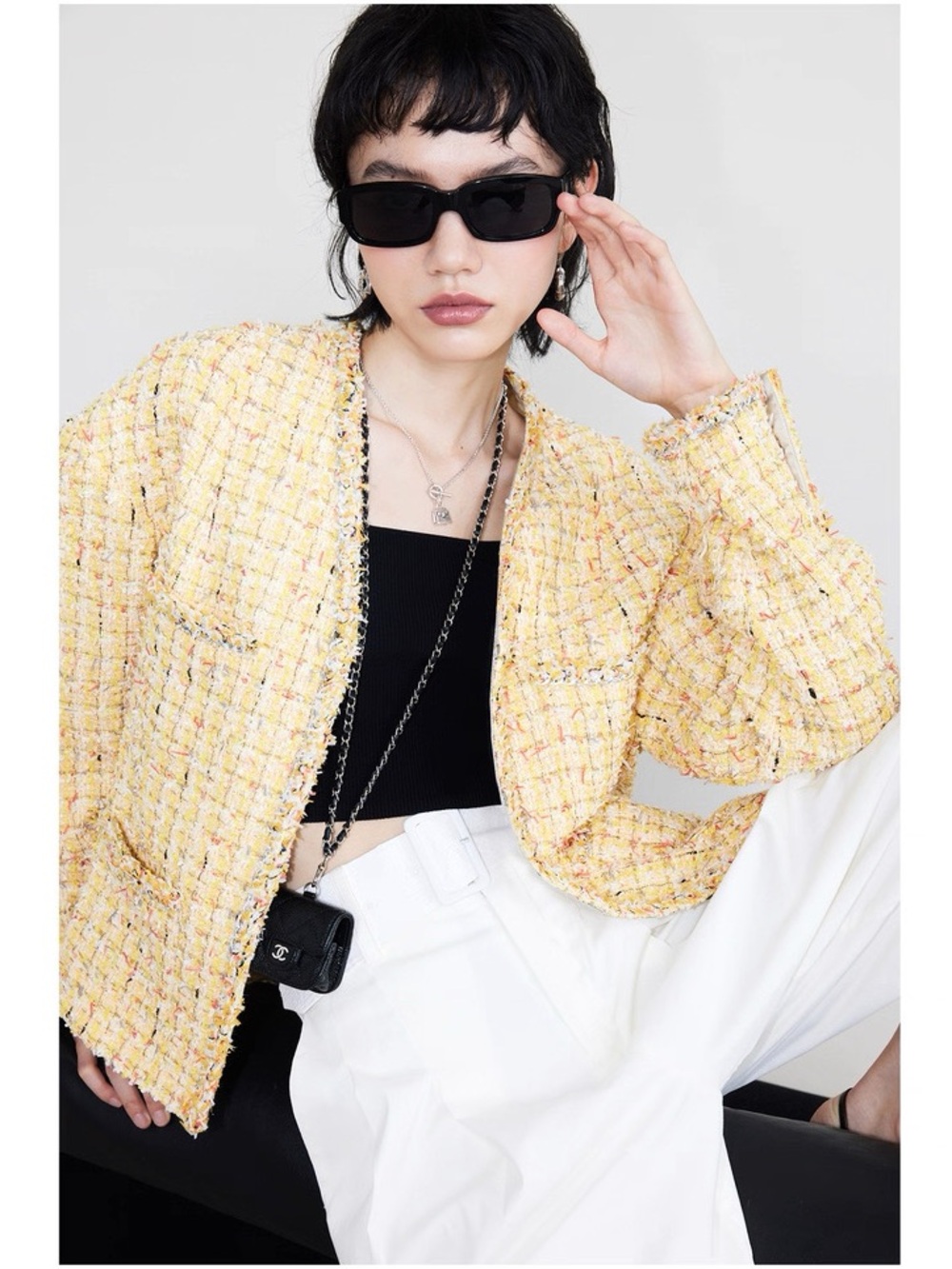 NWT Luxury Linton Tweeds Yellow Cropped Blazer Jacket